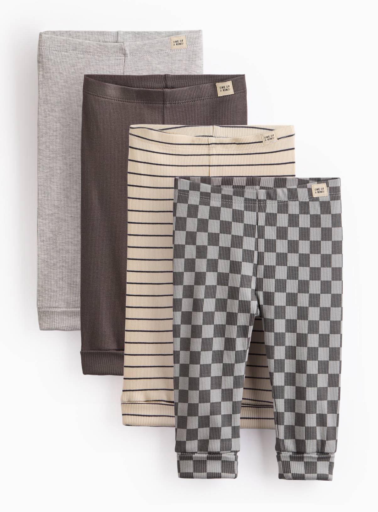 Checkered & Striped Ribbed Leggings 4 Pack 3-6 months - Image 1